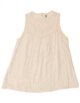 Blusa Top BENETTON Mujer Sin Mangas Reino Unido 14 Mediana Blanca AH12 Foto 1 de 3