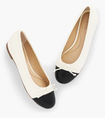 NUEVOS ZAPATOS PLANOS TALBOTS MARFIL NEGRO BLAIR PUNTERA NAPA CUERO BALLET TALLA 11 Foto 1 de 4