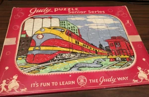 1950 JUDY Wooden Tray Puzzle TRAIN - Extremely Rare In Box - Senior Series 800 - Picture 1 of 5