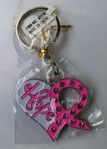 BREAST CANCER AWARENESS -HOPE HEART WITH PINK RIBBON METAL 2" KEY CHAIN KEY RING - Picture 1 of 1