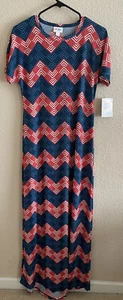 Lularoe Maria Maxi Dress Women’s XS Red White Blue 4th of July Boho Zigzag - Picture 1 of 7