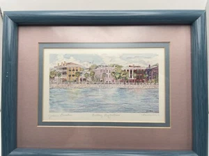 Signed Jeanie Drucker Battery Reflections Charleston SC Print Matted Framed - Picture 1 of 15