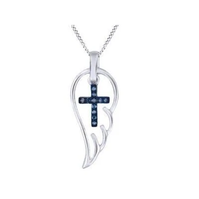 Colgante Cruz Diamante Natural Azul Wg Chapado en Oro 14k Plata de Ley Foto 1 de 4