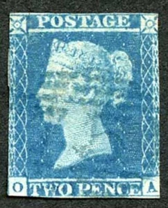1841 2d Blue (OA) cancelled with a 1844 postmark in BLUE SG14h Cat 1000 pounds - Picture 1 of 1