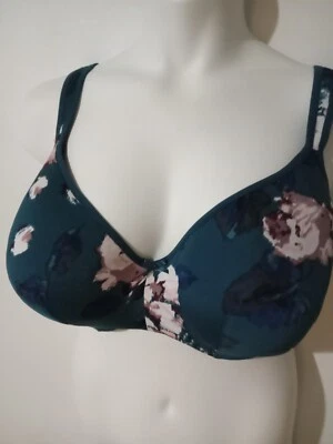 Sutiã Cacique 46DDD azul-petróleo floral moldado com aro push up sexy Boudior - Imagem 1 de 4