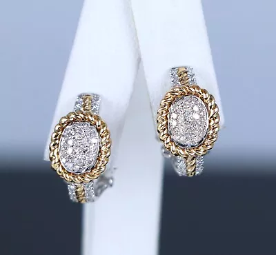 $3,550 14K Yellow White Gold Round Single Cut Diamond Twist Rope Huggie Earrings - Image 1 of 4