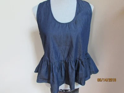 RILLER & FOUNT Size 1 Chambray Denim Dark Blue Ruffle TAnk Top Crop Small S Foto 1 de 4