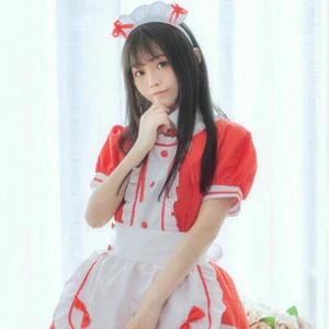 Women Cute French Maid Fancy Dress Waitress Costume Outfit Loose Uniform Chic - Picture 1 of 13