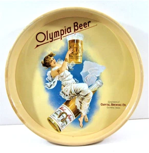 Vintage Olympia Beer Tray Girl On Olympia Beer Bottle Beer Dist Stock Olympia Wa - Picture 1 of 2
