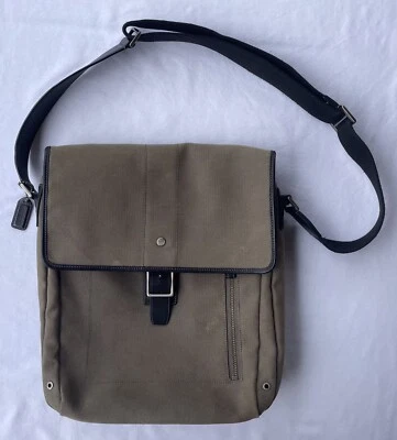 Preowned Coach Green Canvas and Black Leather Crossbody Messenger Bag D04M-5720 - Image 1 of 4