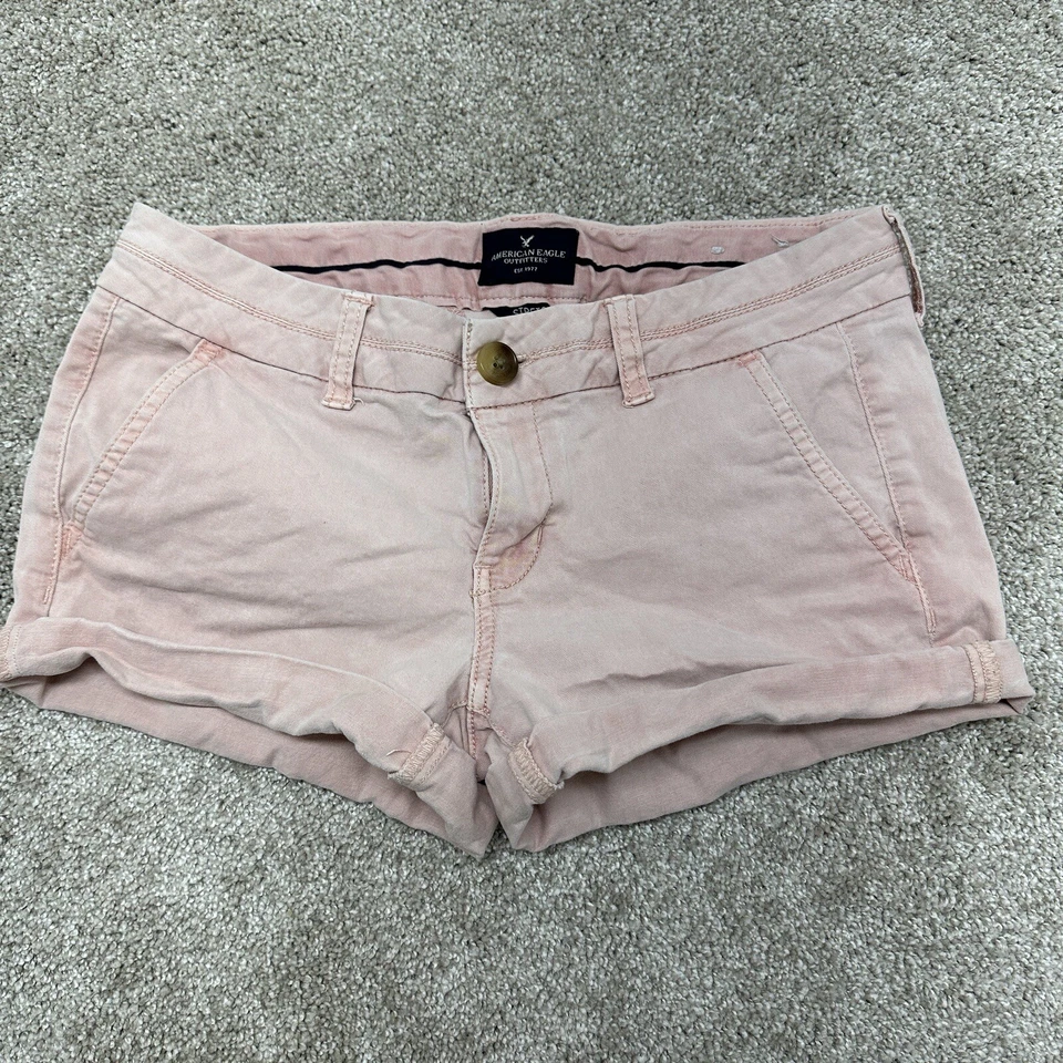 American Eagle Jean Shorts Women's 4 Peach Cuffed Stretch MIDI Faded - Image 1 of 4