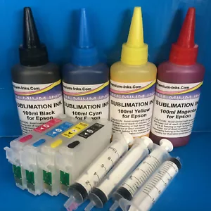 400ML SUBLIMATION INK REFILLABLE CARTRIDGES FIT EPSON WF 2010 W 2110 WF 2520 NF - Picture 1 of 3