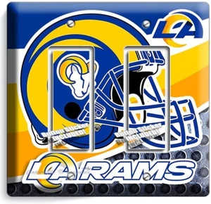 EQUIPO DE FÚTBOL LA RAMS LOS ANGELES 2 INTERRUPTOR DE LUZ GFI PLACA DE PARED DECORACIÓN SALA DEPORTIVA - Imagen 1 de 1