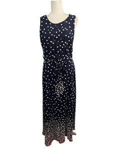 R&K Maxi Polkadot Sleeveless Chiffon Dress Lined Pleated Top Contrast Bottom - Picture 1 of 14