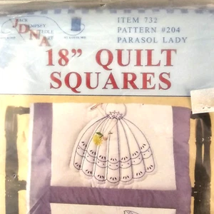 JDNA Quilt Squares Girl Parasol EMBROIDERY #203 18”x18” STITCH 6 Uncut Lady - Picture 1 of 6