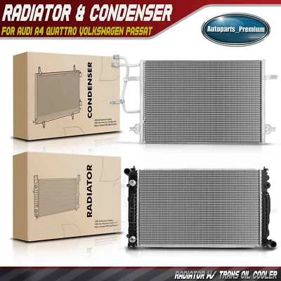 Kit de refrigeración de radiador y condensador de CA para Volkswagen Passat 98-02 Audi A4 Quattro Foto 1 de 4