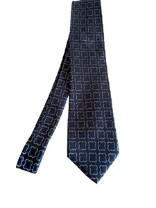 Corbata Barbara Blank Negra Azul Geométrica Seda - Imagen 1 de 5