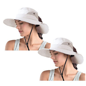 Women Bucket Sun Hat Ponytail Beach Wide Brim Protection Shade Fishing Outdoor