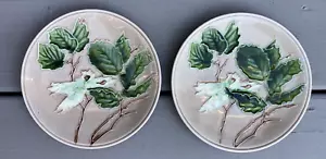 Vintage art nouveau plates Villeroy Boch majolica hazelnut flowers leaves relief - Picture 1 of 10