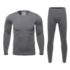 Mens Ultra-Soft Fleece Lined Thermal Base Layer Top & Bottom Set - Gray, S
