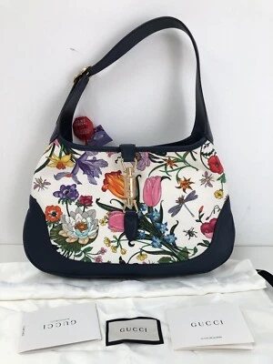 Новый GUCCI Jackie Flora холст кожаный наплечная сумка ручная сумка темно-синий цветочный новый - Изображение 1 из 4