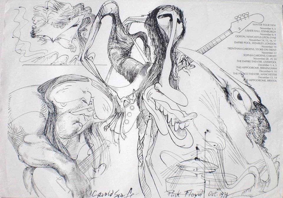 PINK FLOYD "WINTER TOUR 1974" U.K. COMMERCIAL POSTER - Scarfe Drawing Of Band - Image 1 of 1