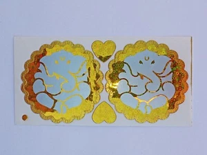 Round Ganesh Auspicious Hindu Foil Stickers Holographic with Hearts 5.3cm - Picture 1 of 13