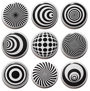 9 Mini Optical Illusion Circle Fridge Magnets - MADE IN UK-Gifts & Kitchen- 25mm - Picture 1 of 3