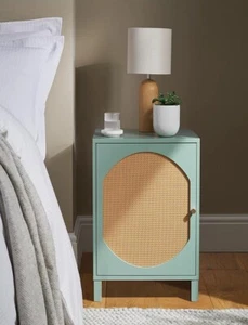 Green Rattan Bedside Cabinet With 1 Door RRP 40.00 lot GD - Picture 1 of 1