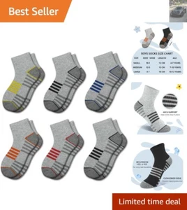 Breathable Boys Athletic Socks - Cushioned & Stretchy Fit - 6 Pairs, Sizes 8-1 - Picture 1 of 9