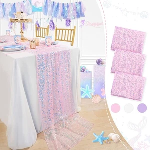 Mermaid Runner 3 Pieces Pink Table Runners 120 Inches Long Sequin Fabric for ... - Picture 1 of 7