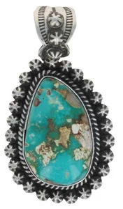 Natural Royston Turquoise Pendant By Navajo Artist Happy Piasso - Picture 1 of 3