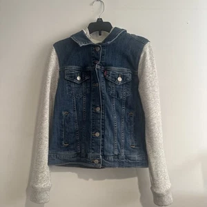 Levi’s Damen Jeansweste Jacke mit Kapuze grau Ärmel Gr. M Streetwear Look - Bild 1 von 14