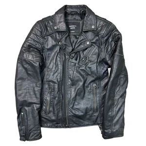 Infinity Mens London Leather Jacket Motorbike Full Zip Biker Black Mens Small - Picture 1 of 6