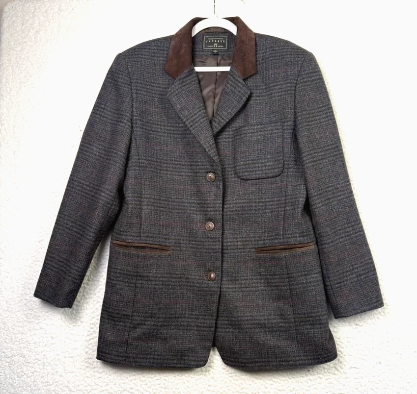 Blazer Express Vintage Mujer Grande Lana Gamuza Cuello Chaqueta Ecuestre Años 90 Foto 1 de 4