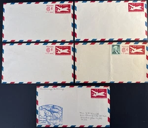 Lot of 5 US Postal Stationery UC19 Envelopes DC-4 Skymaster, 3 Surcharged 1951 - Picture 1 of 6