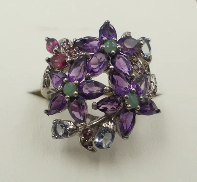Amethyst, Topas, Smaragd - Ring,  Sterlingsilber 925,   Größe  58/18,4 - Bild 1 von 4