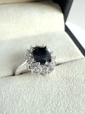 Anillo Estate Grande Simulado Ónix Circonita cúctel Ovalado Tono Plata Talla 7 Foto 1 de 4