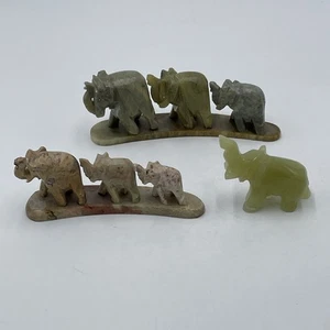 3 Piece Stone Carved Elephants Trunk Up Soapstone & Onyx India - Picture 1 of 6
