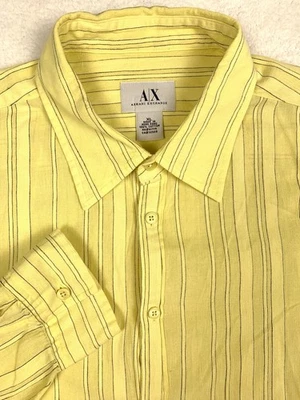 Vintage Armani Exchange Yellow Long Sleeve Stripe Cotton Button Shirt Mens XL - Image 1 of 4