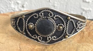Peruvian Black Onyx Semi-precious Stone Cuff Bangle Bracelet Hand-Crafted Peru - Picture 1 of 6