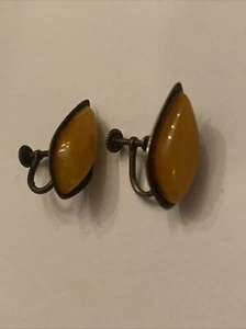 Jugendstil Ohrringe Schraubverschluss Bernstein Silber - Bild 1 von 9