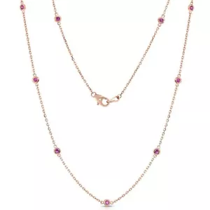 1.00CT Brilliant Cut Lab-Created Ruby 9 Station Necklace in 14K Rose Gold Plated - Picture 1 of 14