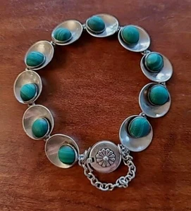Sterling Silber Niels Erik DÄNEMARK Vintage MCM Malachit 7,75" Armband UFO - Bild 1 von 13
