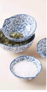 Anthropologie Keramik handbemalt verschachtelte Messbecher, blau weiß Attingham - Bild 1 von 6