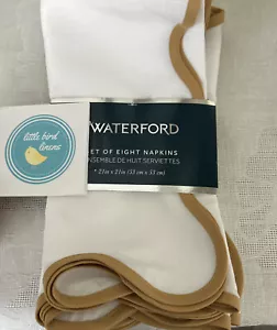 Set of 8 Waterford Napkins White/Gold 21" x 21" Scalloped Edge Pristine New - Picture 1 of 6