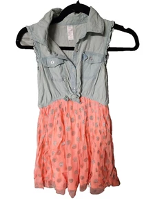 Justice Soft Stretchy Sleeveless Blue Denim Dress Tutu Orange Skirt size 8 - Picture 1 of 5