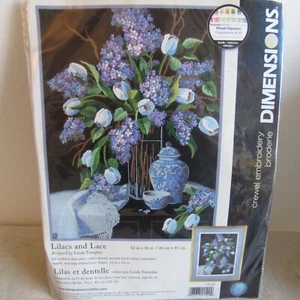 Vintage Dimensions Crewel Embroidery Lilac's and Lace Sealed Kit - Picture 1 of 4