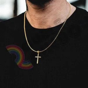 Men's Gold Plated Stainless Steel Necklace Cross Rope Chain with Pendant *P30