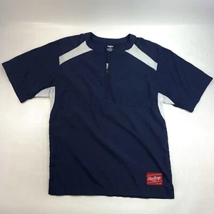 Rawlings 1/4 Zip Up Navy Blue Athletic Baseball Solid Windbreaker Pullover Sz S - Picture 1 of 9